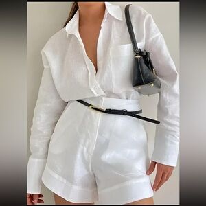 Long Sleeve Linen Shirt & Shorts Set
